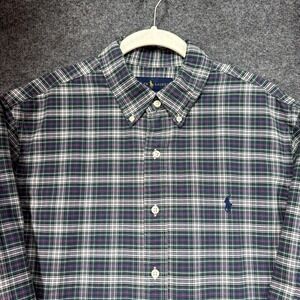 Polo Ralph Lauren Oxford Shirt Men's Large Green Check Plaid Casual Preppy Pony